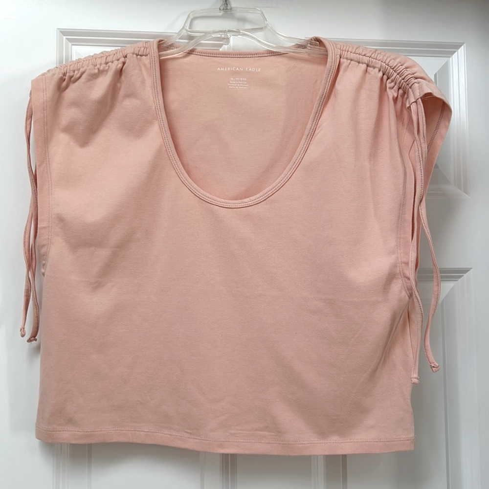 American Eagle Outfitters Women's Light Blush Pink Cropped Drawstring Sleeve Top